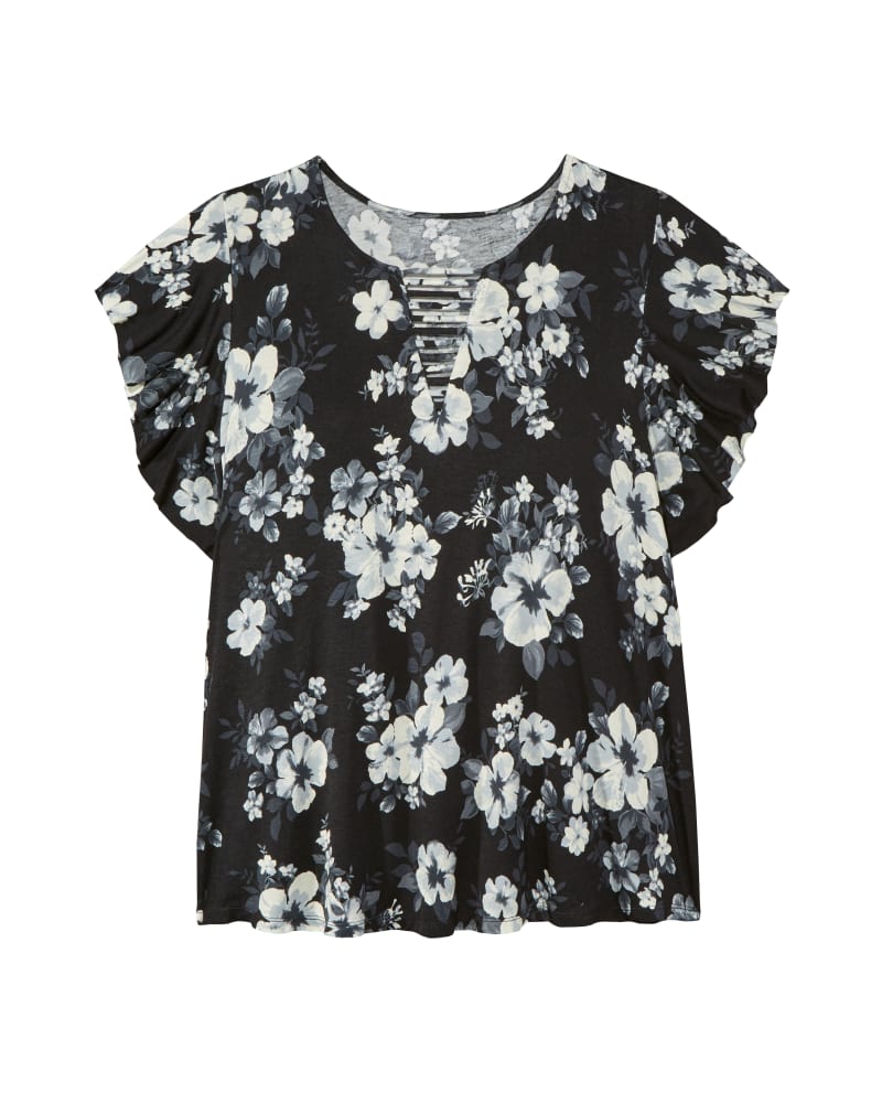 Front of plus size Clara Short Flutter Sleeve Cut Out Neck Tee by Downing Studio | Dia&Co | dia_product_style_image_id:124443